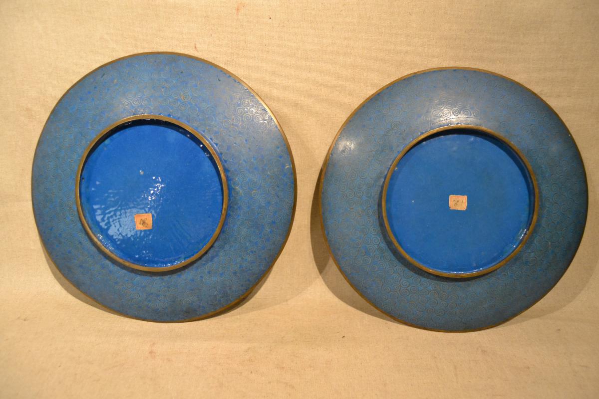 Paire De Plat En émaux Cloisonnés, Japon, XIXe-photo-2