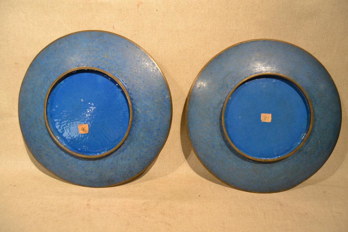 In Pair Of Flat Enamel Cloisonné, Japan, Nineteenth-photo-2