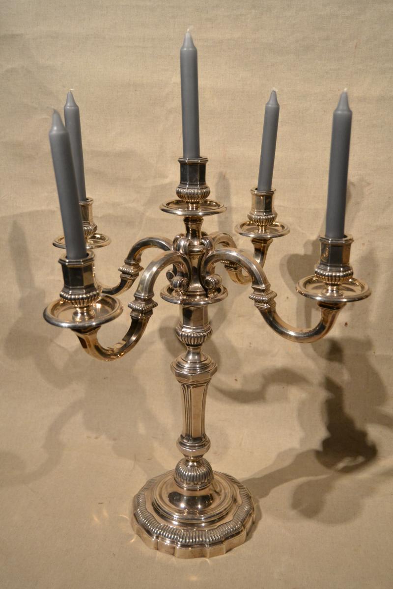 Large Pair Of Candelabra, Sterling Silver, Puiforcat, XXth-photo-3