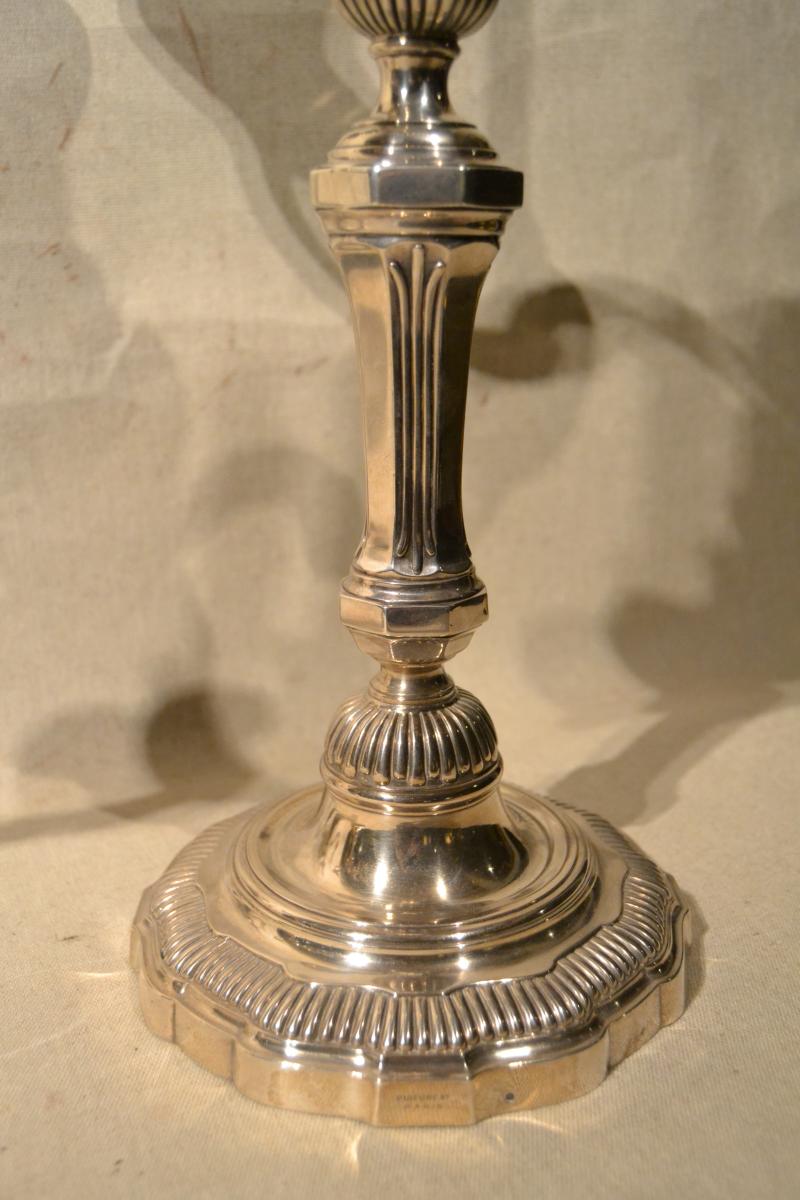 Large Pair Of Candelabra, Sterling Silver, Puiforcat, XXth-photo-4
