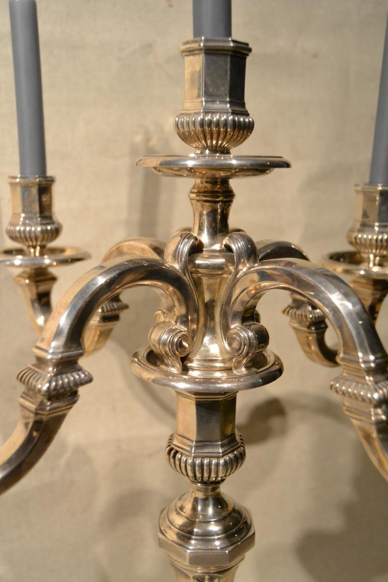 Large Pair Of Candelabra, Sterling Silver, Puiforcat, XXth-photo-1
