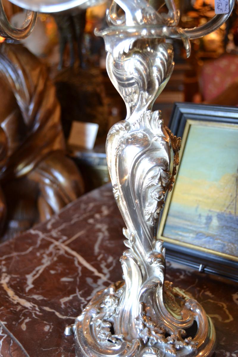 Pair Of Candelabra Bronze Silver, Louis XV Style, Nineteenth-photo-3