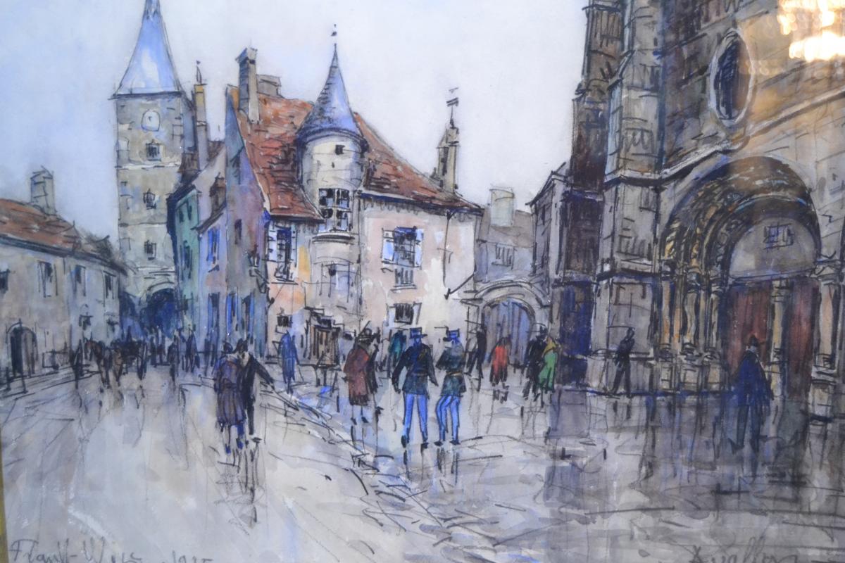 Frank Will (1900-1950) Great Watercolor In Avallon, 1925-photo-3