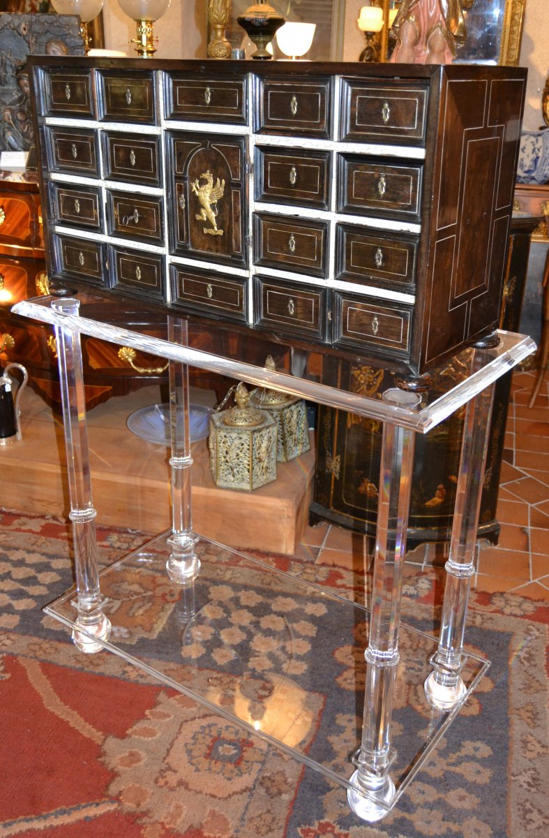 Cabinet In Rosewood And Bones XVIIth Century And Altuglas Leg XXth