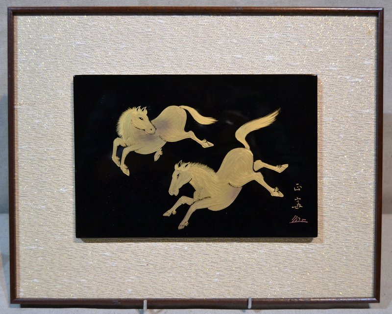 Series Of 4 Panels Lacquered Black, Gold And Silver, Signed, Japan 1960-photo-4