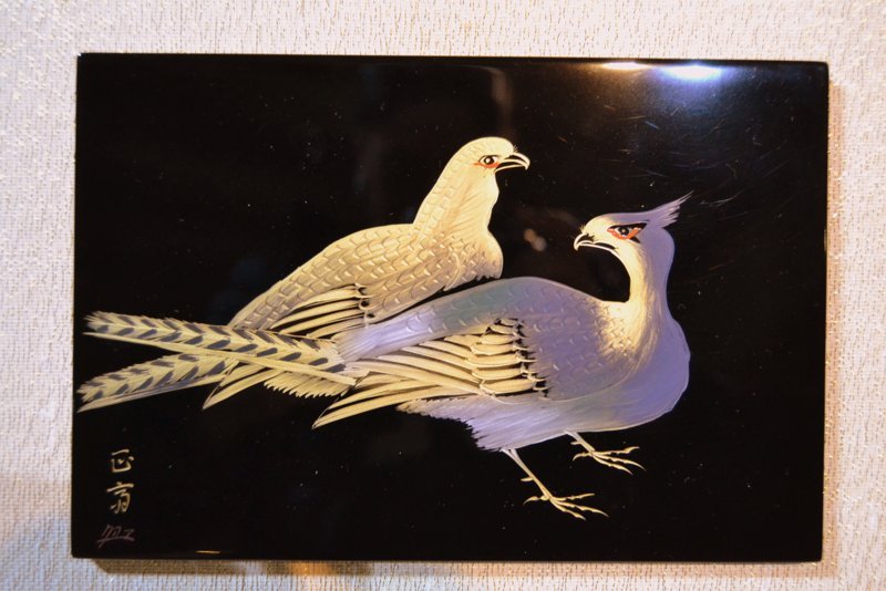 Series Of 4 Panels Lacquered Black, Gold And Silver, Signed, Japan 1960-photo-3