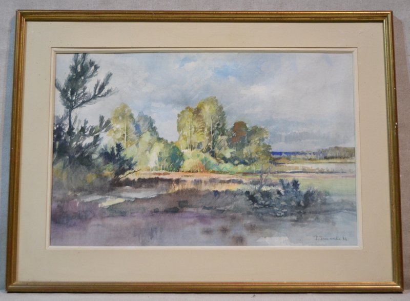 Pierre Dimanche (1919-1986), Aquarelle " la Loire à Meung sur Loire"-photo-2