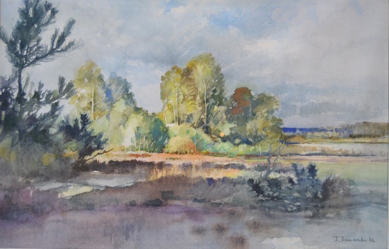 Pierre Dimanche (1919-1986), Watercolor "la Loire à Meung Sur Loire"