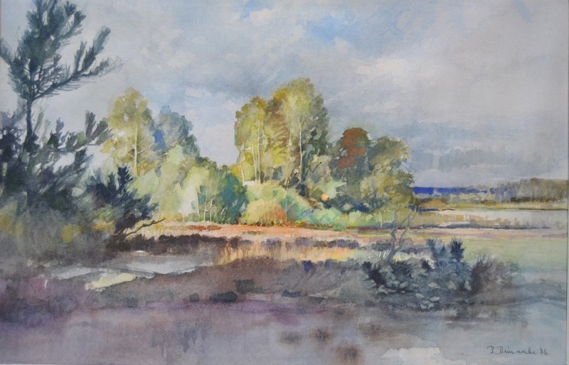 Pierre Dimanche (1919-1986), Aquarelle " la Loire à Meung sur Loire"