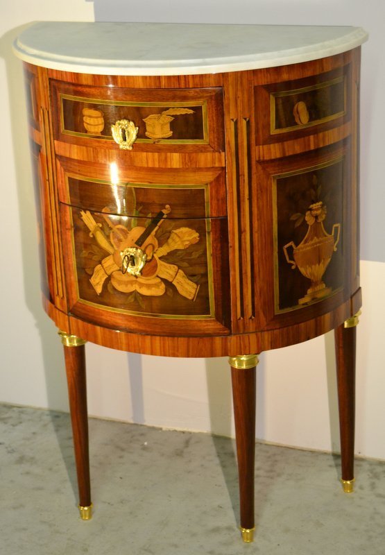 Jean-marie Schiler (1753-1812), Commode Demi Lune Louis XVI, XVIIIe-photo-2