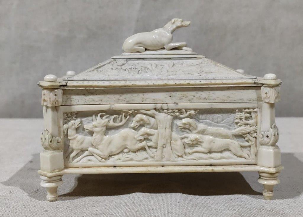 Boîte Ivoire Au Riches Décors De Chasse Royale, époque XVIIIe-photo-3