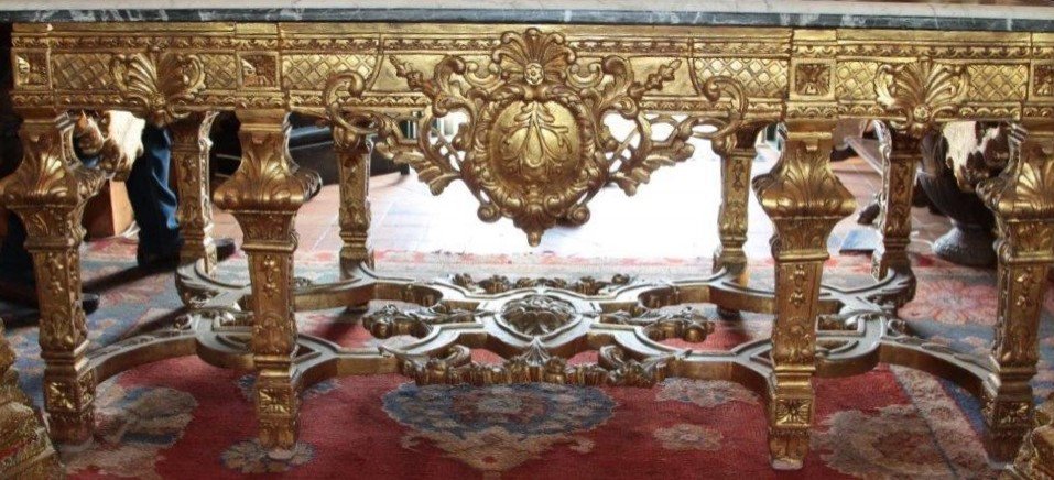 Importante Table De Milieu De Style Louis XIV En Bois Doré, XXe-photo-2