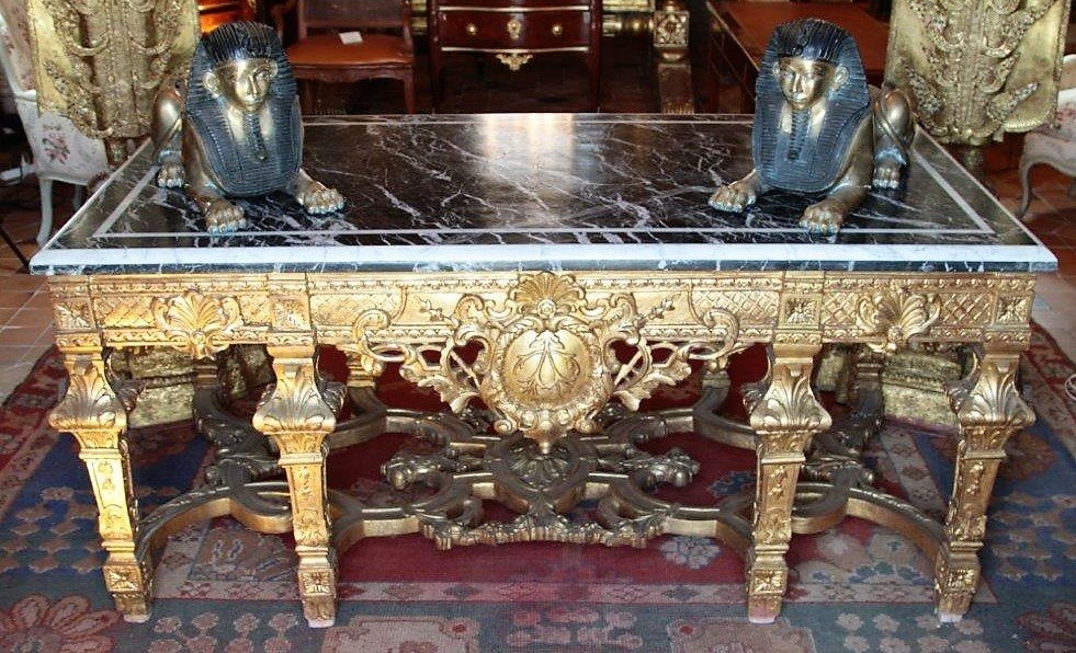 Importante Table De Milieu De Style Louis XIV En Bois Doré, XXe-photo-3
