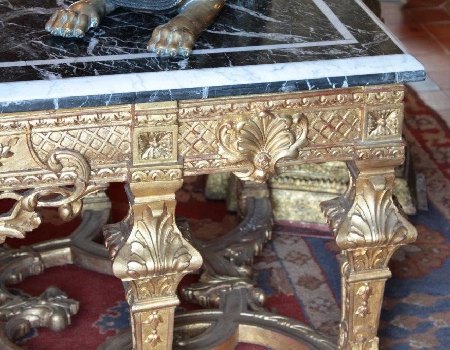Importante Table De Milieu De Style Louis XIV En Bois Doré, XXe-photo-1