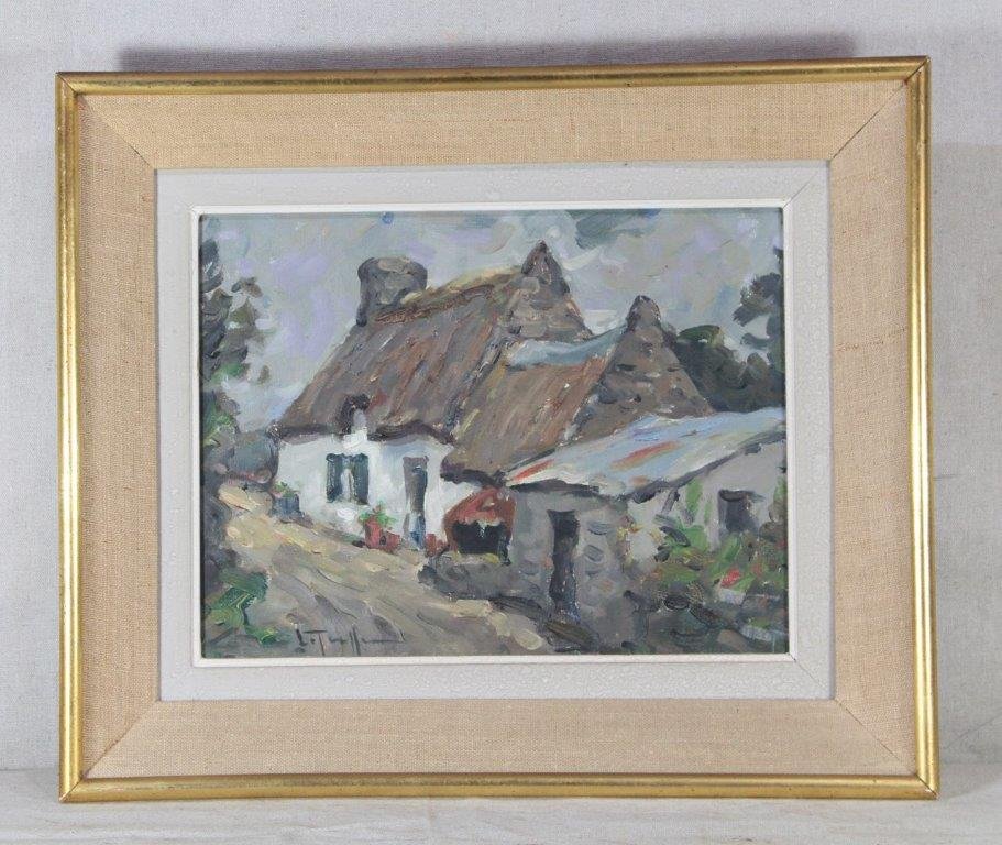 Jean Louis LETOULLEC (1908-1999), " Chaumière Bretonne " XXe-photo-2