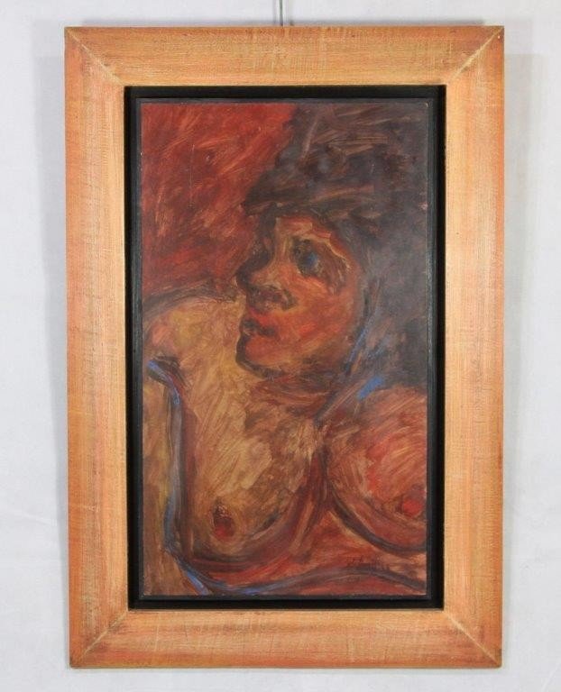 Tableau Huile sur isorel "femme aux seins nue", XXe