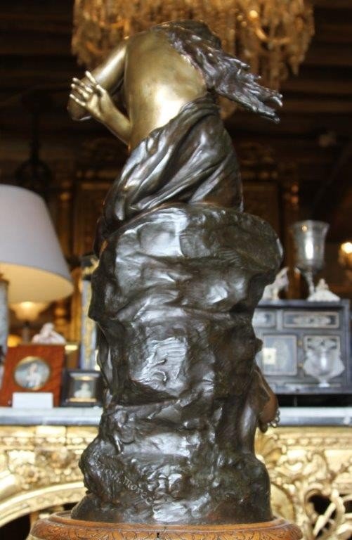 Mathurin Moreau (1822-1912) Sculpture bronze " Jeune femme au rocher ", XIXe-photo-2