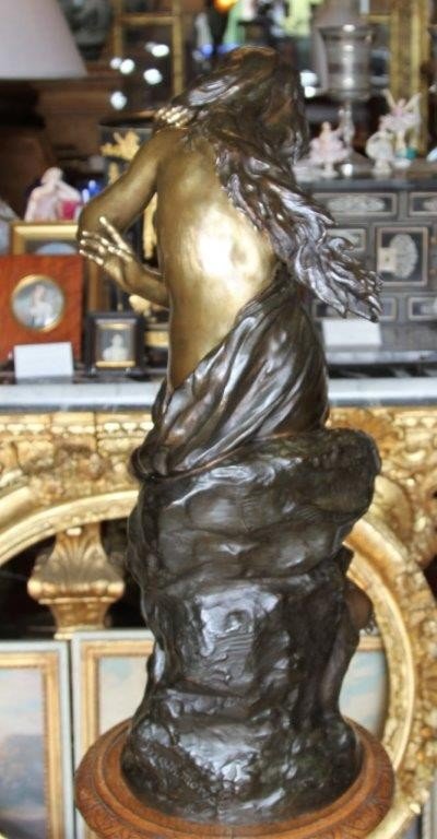 Mathurin Moreau (1822-1912) Sculpture bronze " Jeune femme au rocher ", XIXe-photo-3