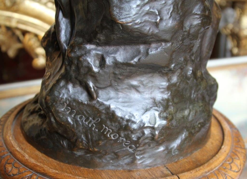 Mathurin Moreau (1822-1912) Sculpture bronze " Jeune femme au rocher ", XIXe-photo-2