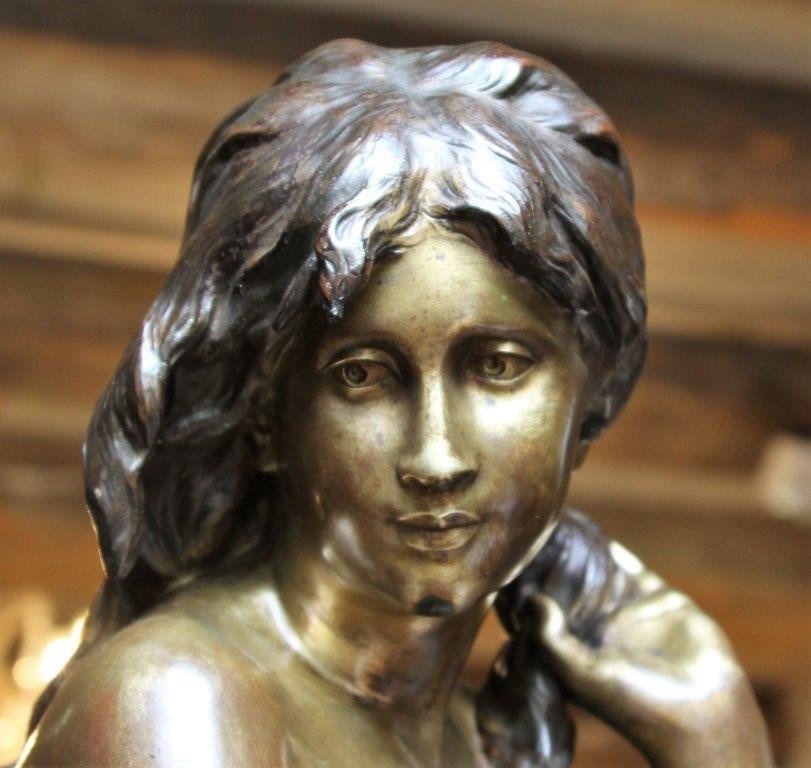 Mathurin Moreau (1822-1912) Sculpture bronze " Jeune femme au rocher ", XIXe-photo-5
