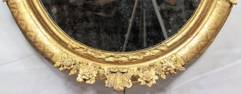 Miroir Ovale d'époque Louis XIV, En Bois Doré, XVIIe-photo-1