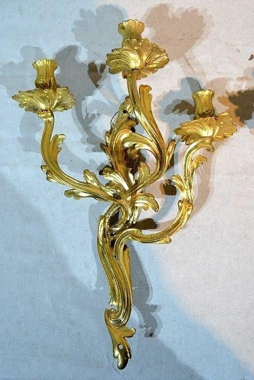 Pair Of Gilt Bronze Wall Lights, Louis XV Period, Eighteenth-photo-2