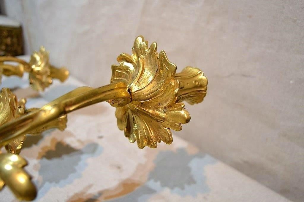 Pair Of Gilt Bronze Wall Lights, Louis XV Period, Eighteenth-photo-4