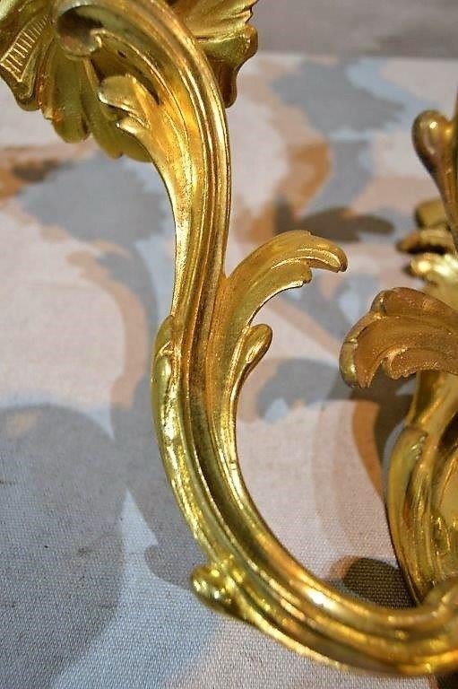 Pair Of Gilt Bronze Wall Lights, Louis XV Period, Eighteenth-photo-4