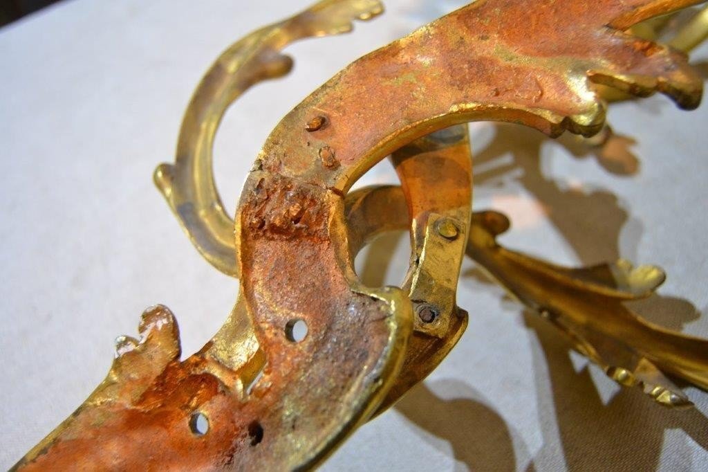 Pair Of Gilt Bronze Wall Lights, Louis XV Period, Eighteenth-photo-5