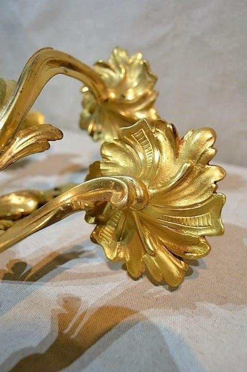 Pair Of Gilt Bronze Wall Lights, Louis XV Period, Eighteenth-photo-6
