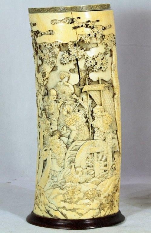 Important Pair Of Carved Ivory Brush Pots, Japan Meiji Period, Nineteenth-photo-2