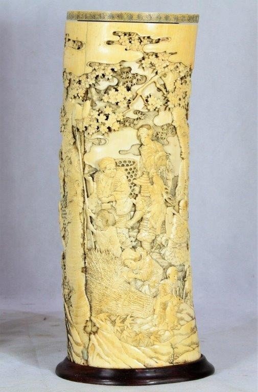 Important Pair Of Carved Ivory Brush Pots, Japan Meiji Period, Nineteenth-photo-3