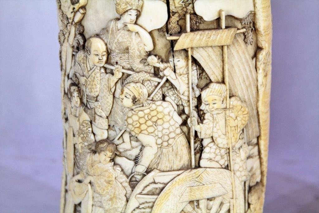 Important Pair Of Carved Ivory Brush Pots, Japan Meiji Period, Nineteenth-photo-4