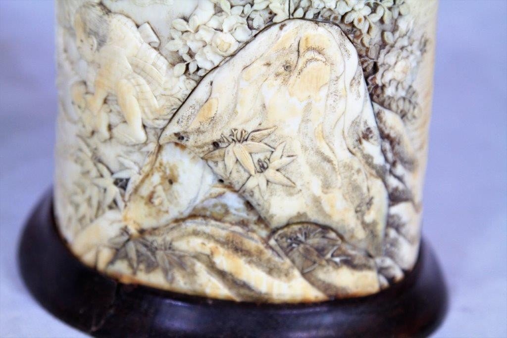 Important Pair Of Carved Ivory Brush Pots, Japan Meiji Period, Nineteenth-photo-5