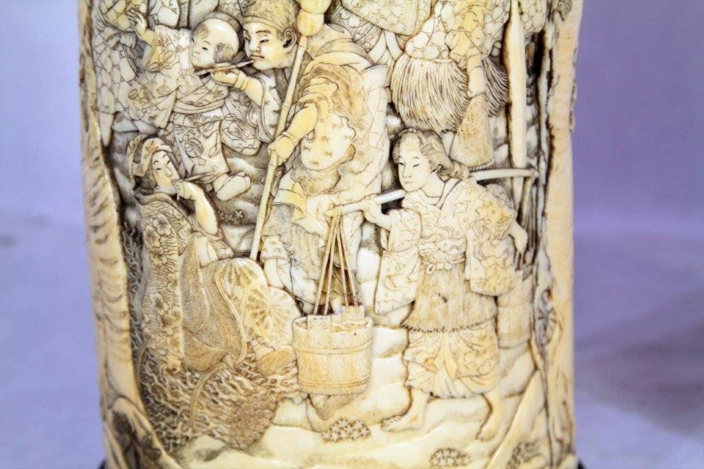 Important Pair Of Carved Ivory Brush Pots, Japan Meiji Period, Nineteenth-photo-8