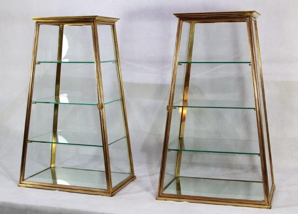 Pair Of Showcases In Bronze, Brass And Glass, Twentieth