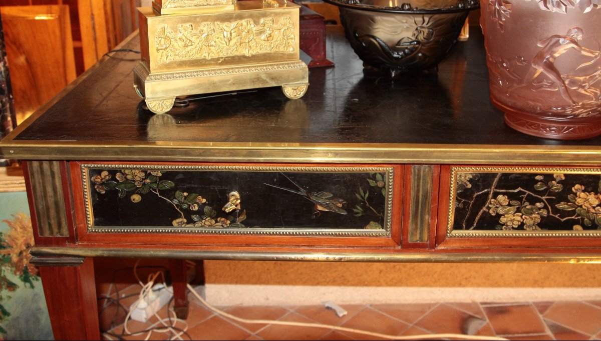 Caspar Schneider (reçu Maitre Le 15 Mars 1786), Grand Bureau Plat Acajou Et Laque De Coromandel-photo-4
