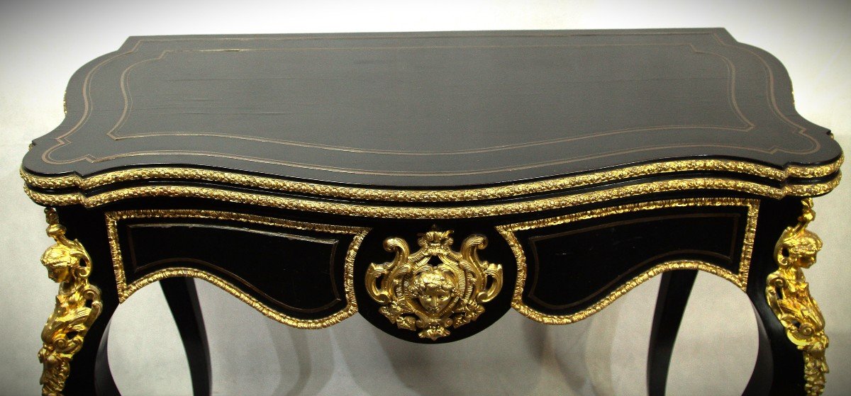 Game Table In Blackened Wood And Bronze, Nap III Period, Nineteenth-photo-6