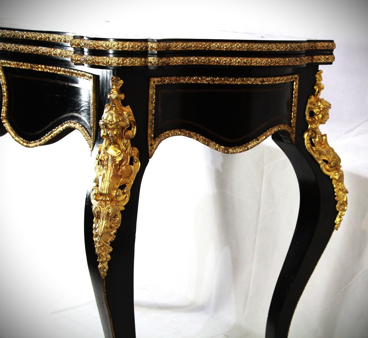 Game Table In Blackened Wood And Bronze, Nap III Period, Nineteenth-photo-7
