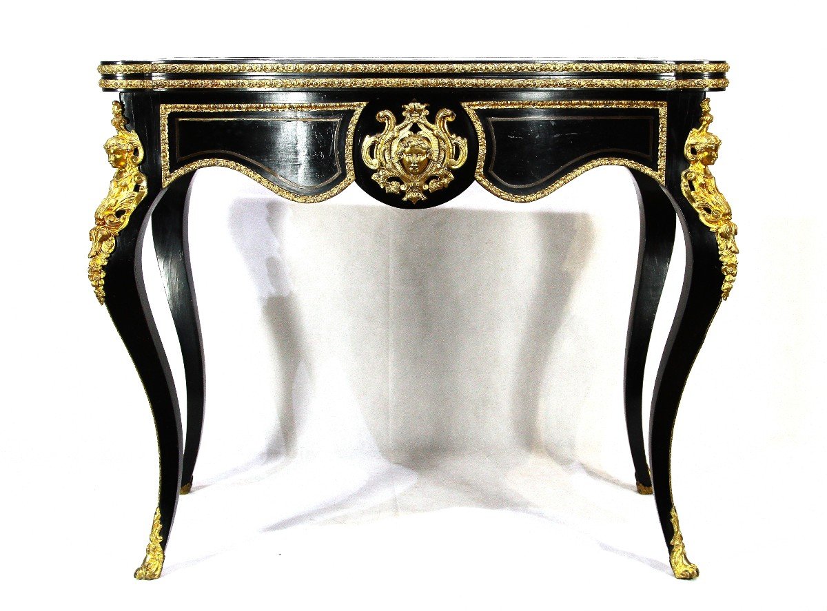 Game Table In Blackened Wood And Bronze, Nap III Period, Nineteenth