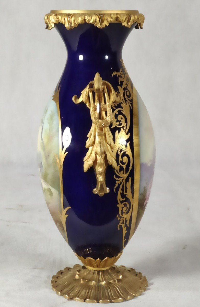 Vase en porcelaine et bronze " scène galante ", signé , XIXe-photo-4
