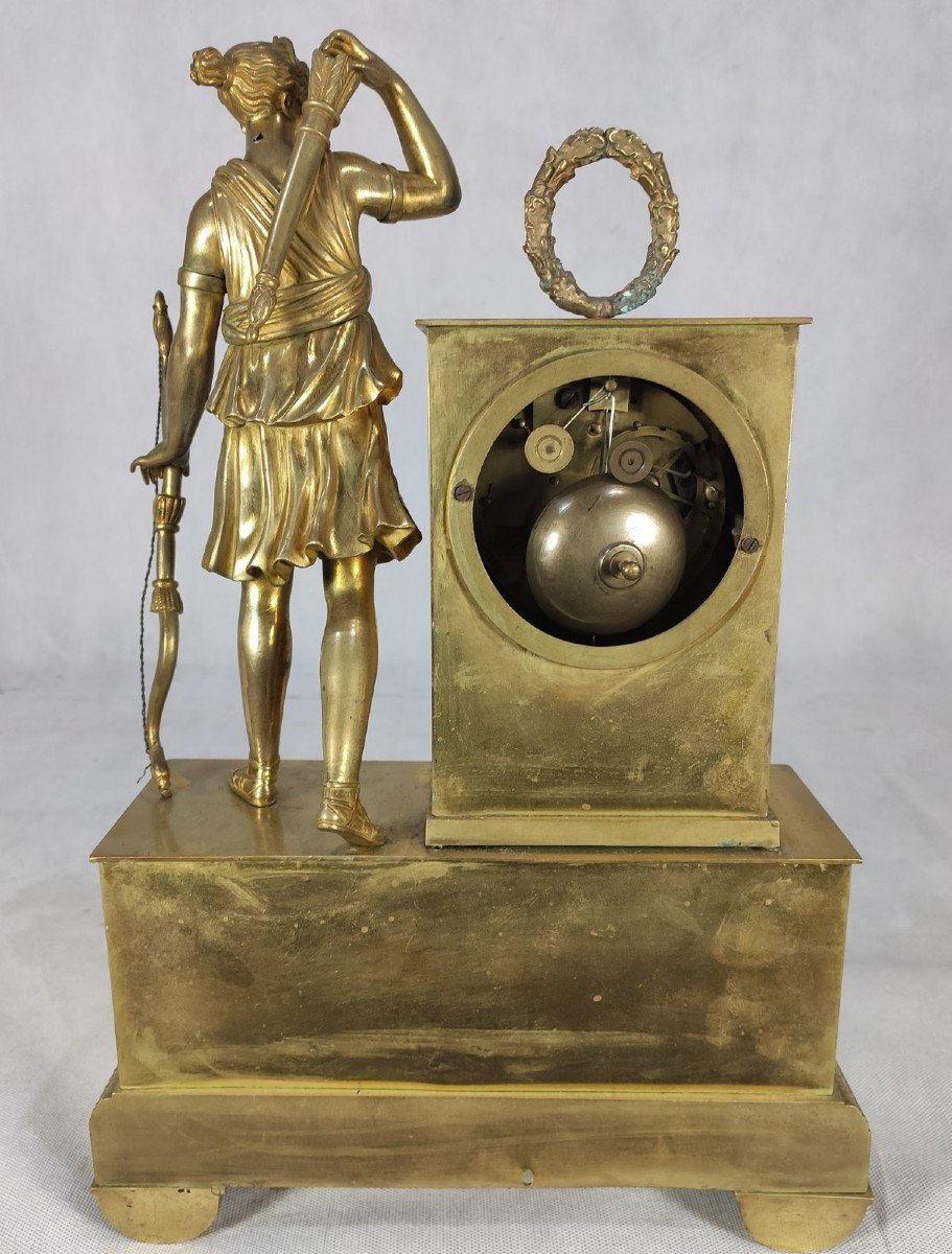 Pendule bronze doré " Diane chasseresse ", époque empire , XIXe-photo-4