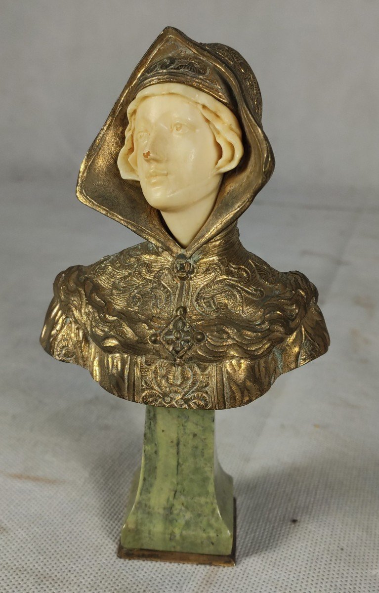 Eugène Bernoud (xix-xx), Chryselephantine With Head In Ivory And Bronze, Nineteenth.-photo-2