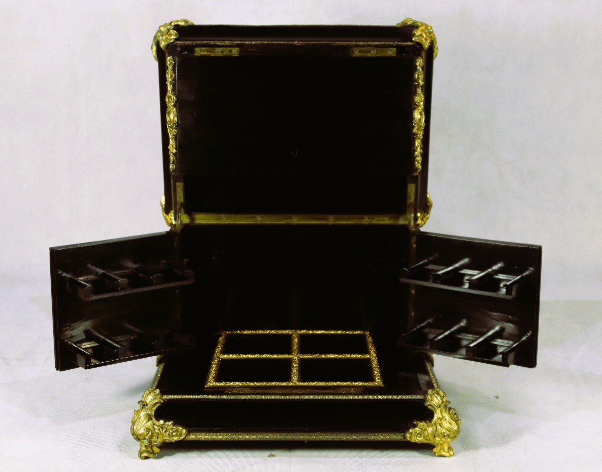 Liquor Cellar Blackened Wood And Gilt Bronze Nap III, Nineteenth-photo-5