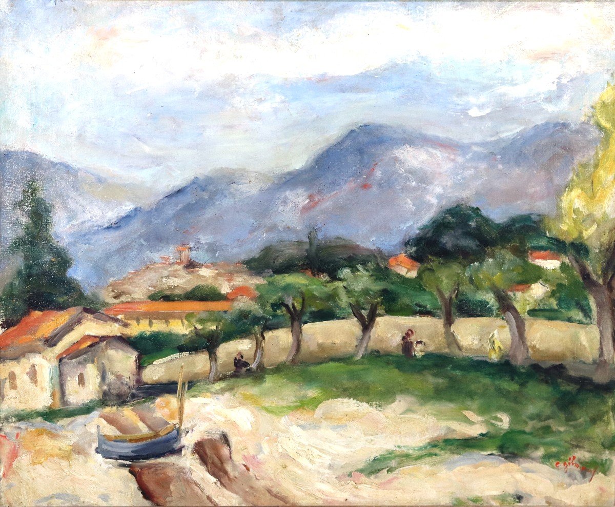 Edgar GILMONT (1887-1949), HST " Paysage haut de Provence ", XXe-photo-2