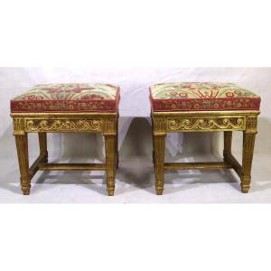 Pair Of Stool, Louis XVI Style With System, Nineteenth