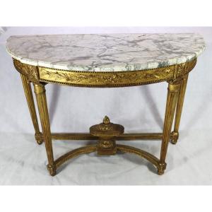 Half-moon Console In Golden Wood, Louis XVI Period, 18th Century