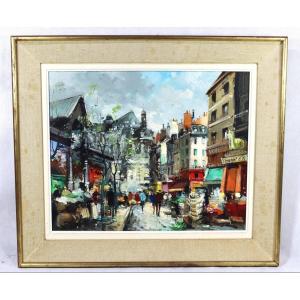 François Claver ( 1918-1961 ), Hst " Rue animée à Paris ", XXe