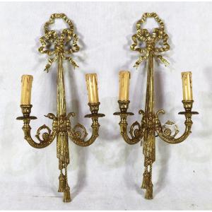 Pair Of Gilt Bronze Sconces, Louis Style, Twentieth