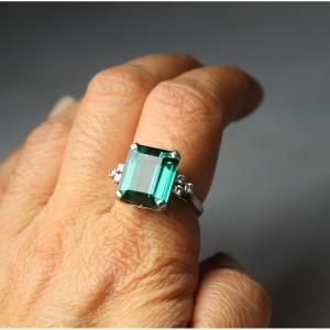 Bague En Or Gris Et Platine Sertie d'Une Tourmaline, XXe